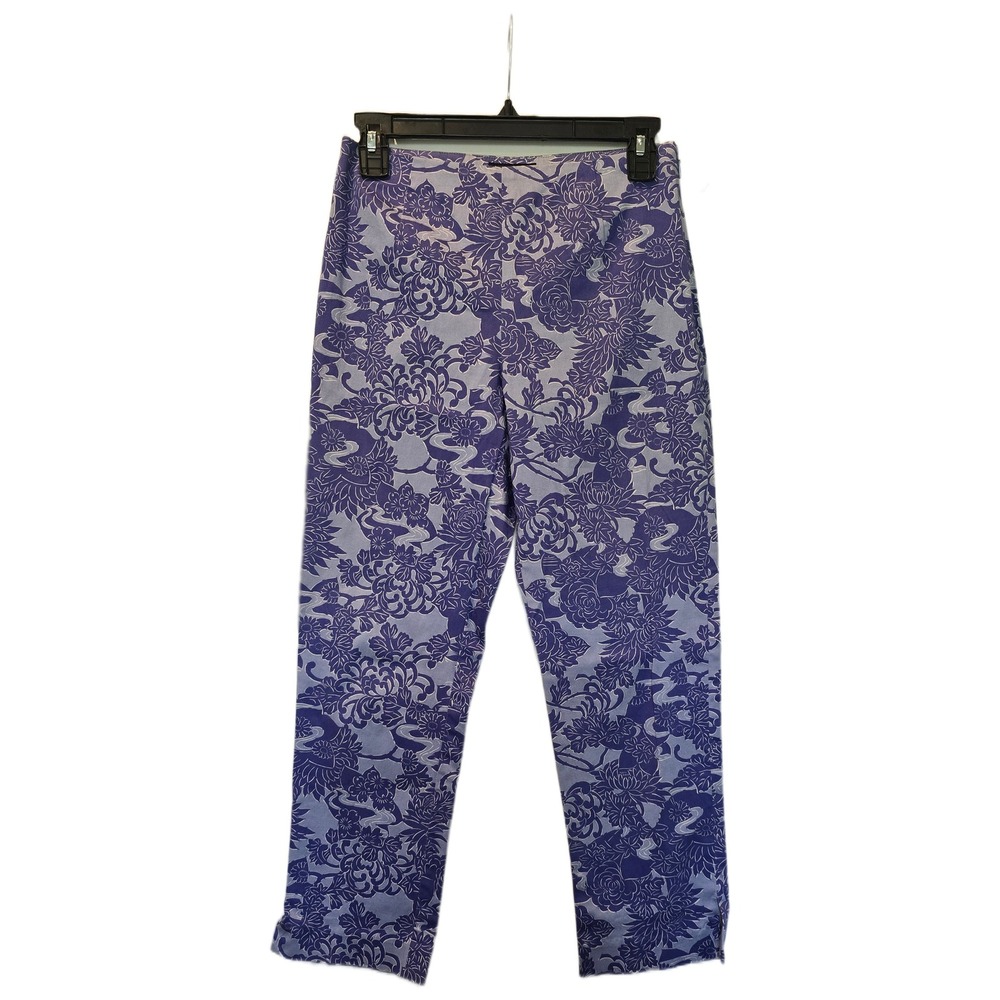 Ann Taylor Stretch Floral Ankle Pants Blue Purple Botanical Print Size‎ 2